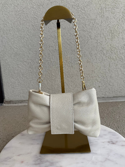.Adele Leather Clutch, Ivory
