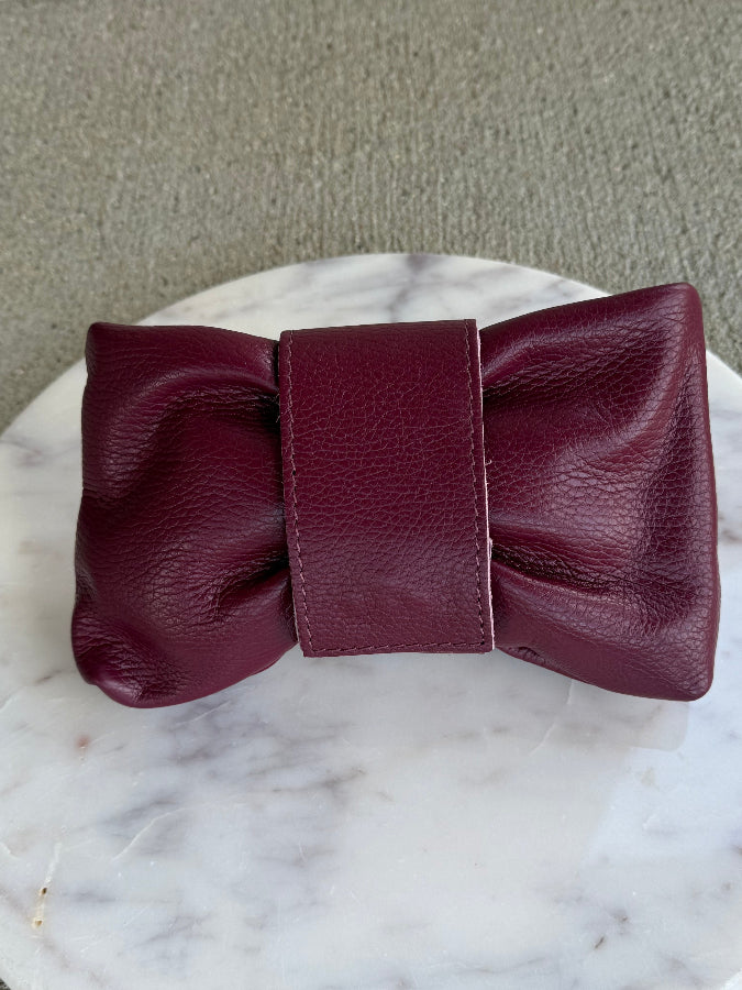 .Adele Leather Clutch, Burgundy