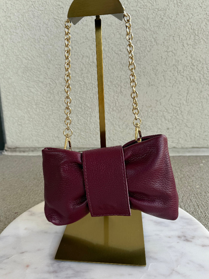 .Adele Leather Clutch, Burgundy