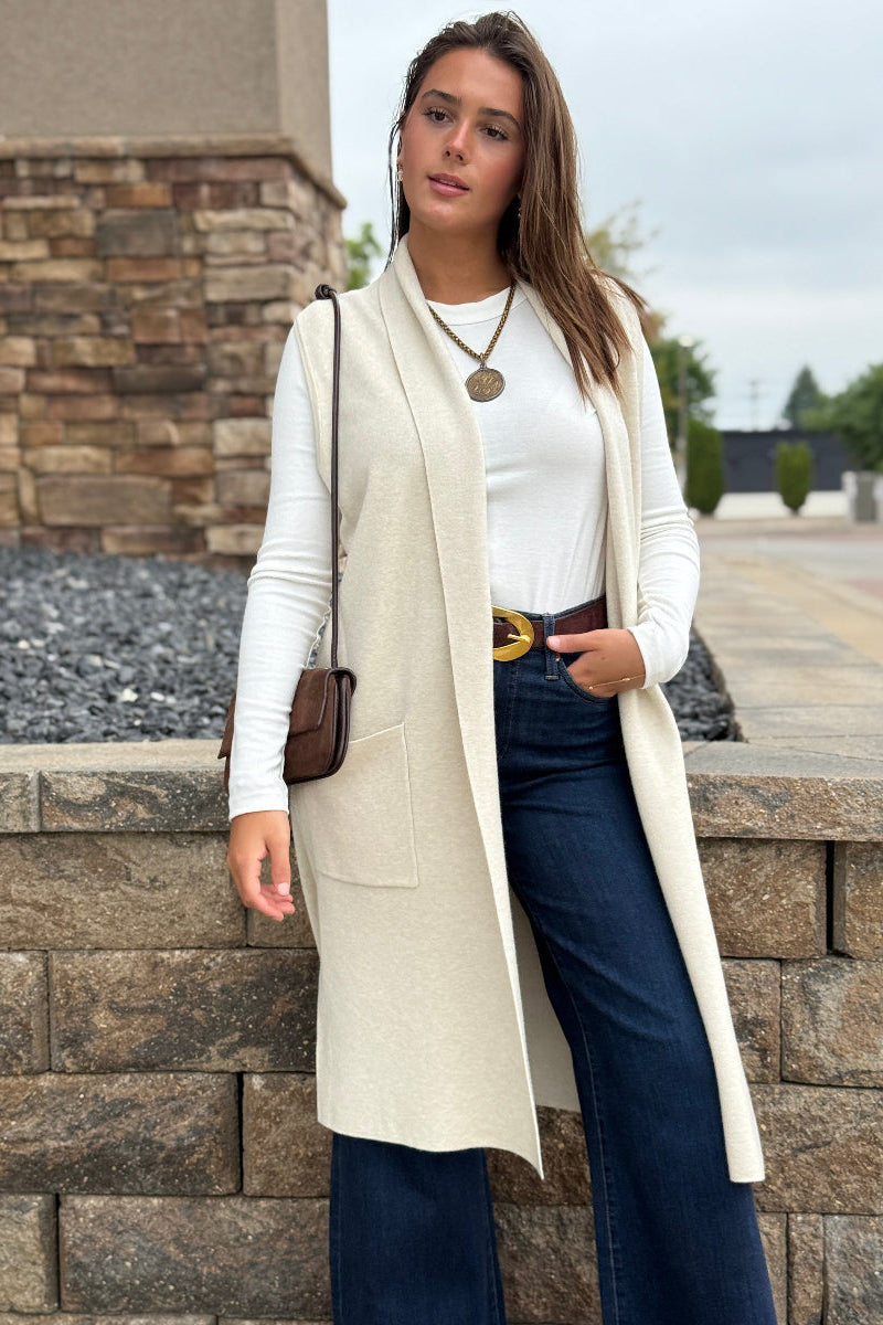 .Mazie Sleeveless Cardigan, Oatmeal