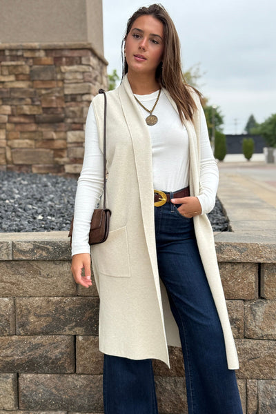 .Mazie Sleeveless Cardigan, Oatmeal