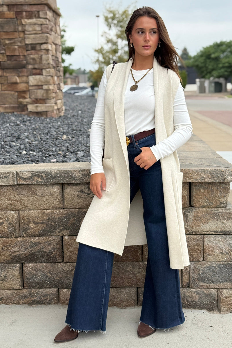 .Mazie Sleeveless Cardigan, Oatmeal