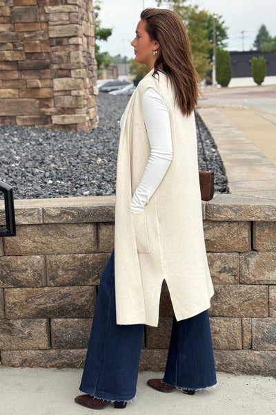 .Mazie Sleeveless Cardigan, Oatmeal