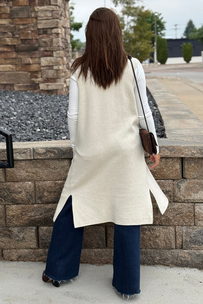 .Mazie Sleeveless Cardigan, Oatmeal