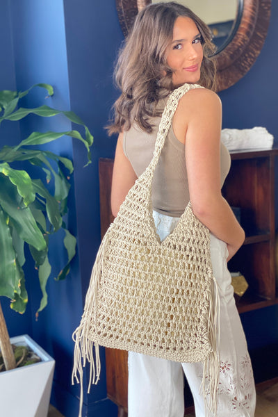 .Mirelle Macrame Fringe Tote