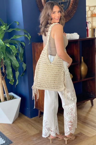 .Mirelle Macrame Fringe Tote