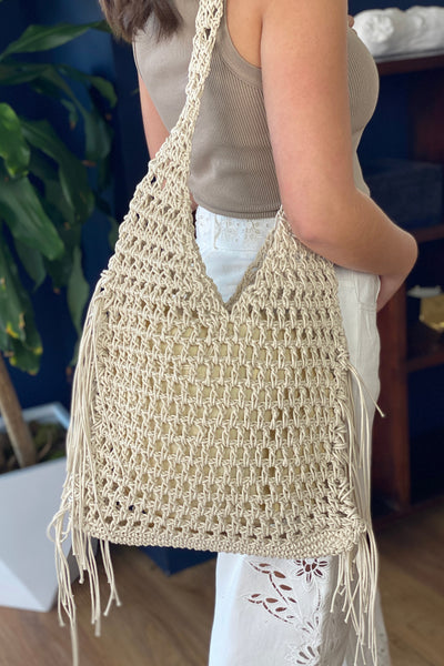 .Mirelle Macrame Fringe Tote