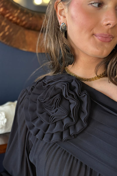 Farm Rio Black Rose One Shoulder Top