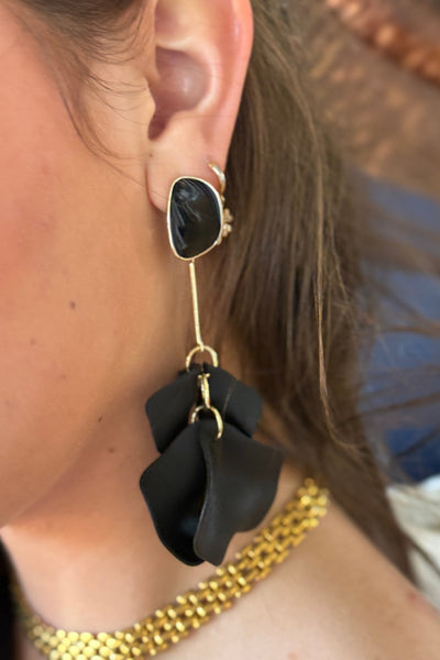 Petal Drop Earrings, Black