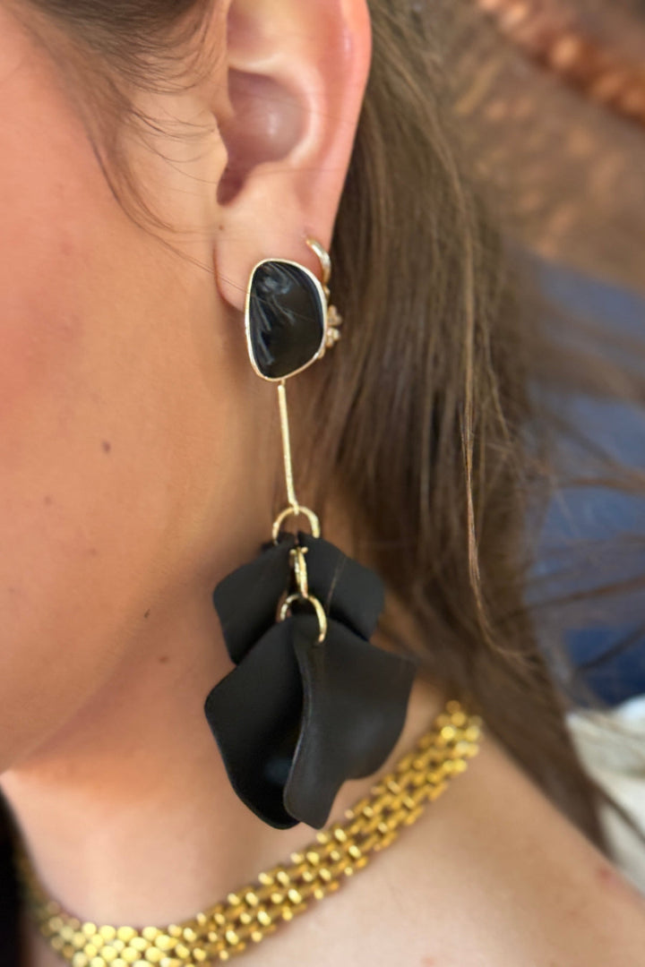 .Petal Drop Earrings, Black