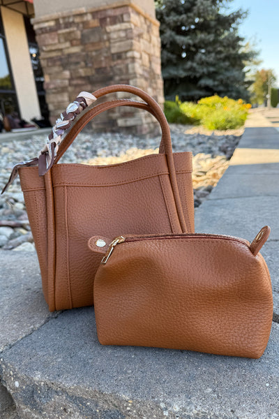 Tara Faux Leather Bucket Bag, Cognac
