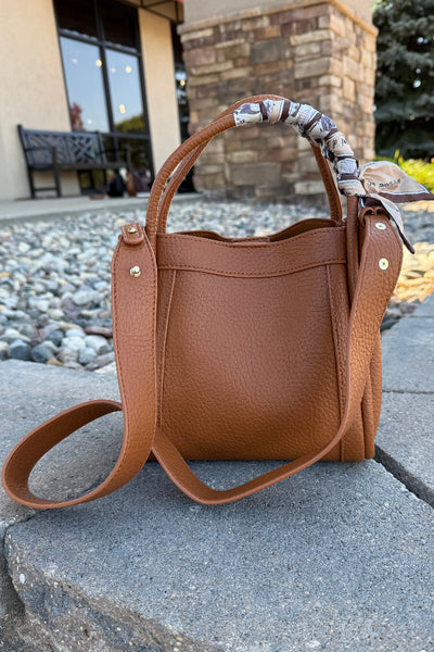 Tara Faux Leather Bucket Bag, Cognac