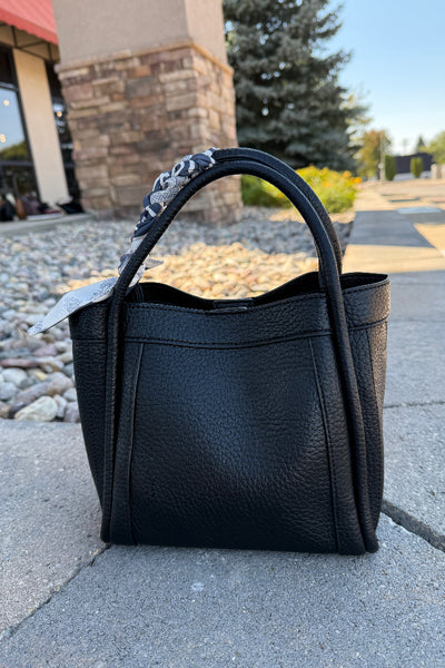 Tara Faux Leather Bucket Bag, Black