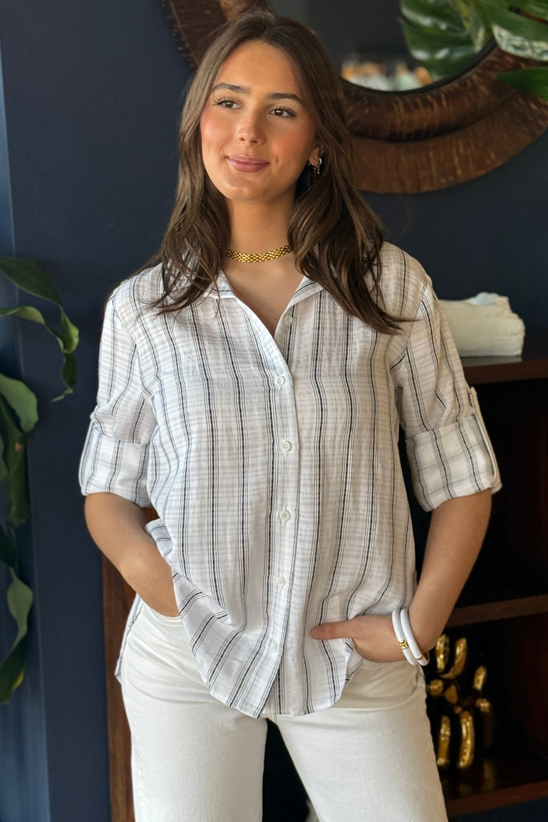 Bella Dahl Split Back Shadow Stripe Button Down