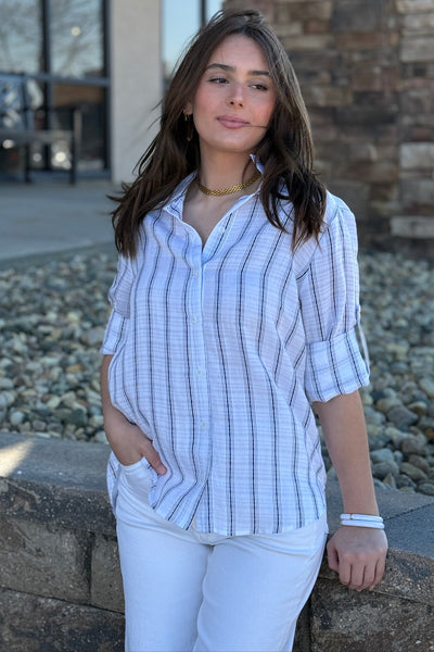 Bella Dahl Split Back Shadow Stripe Button Down