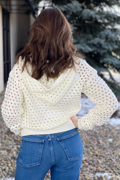 Nina Open Knit Hooded Cardigan, White - RUST & Co.