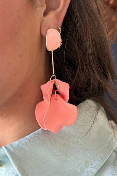 Petal Drop Earrings, Pink Coral