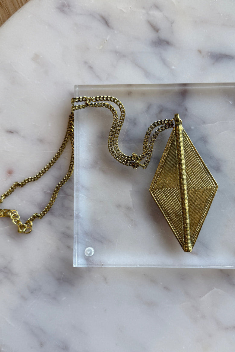 .Brass Diamond Shield Pendant