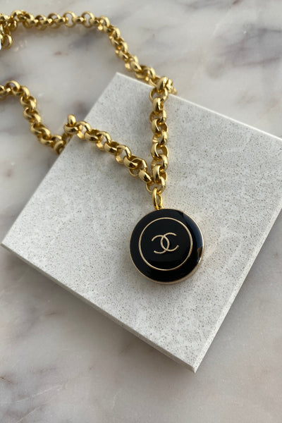 .Designer Enamel Charm Necklace On Rolo Chain, Black - RUST & Co.