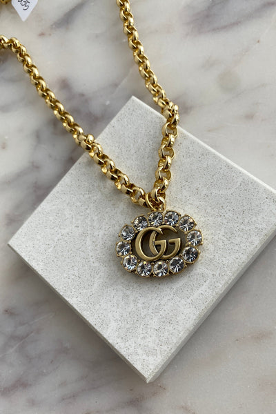 .Designer Large Rhinestone Charm Link Necklace - RUST & Co.