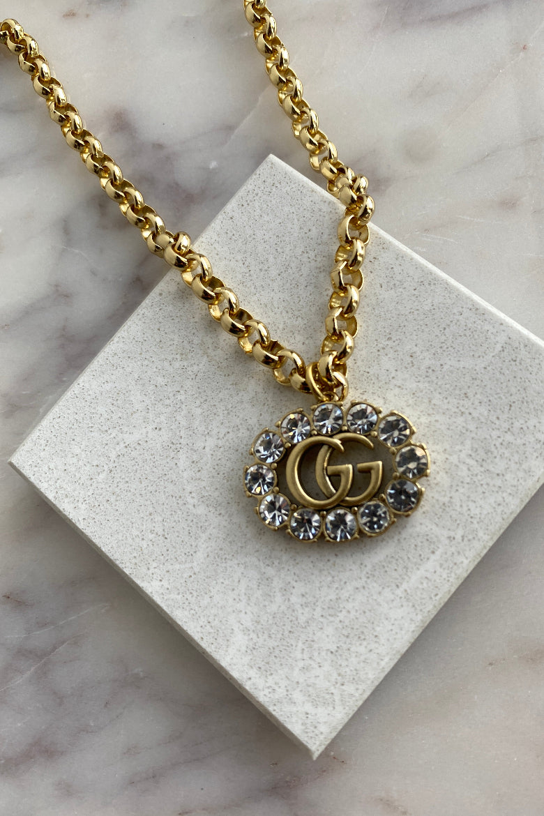 .Designer Large Rhinestone Charm Link Necklace - RUST & Co.