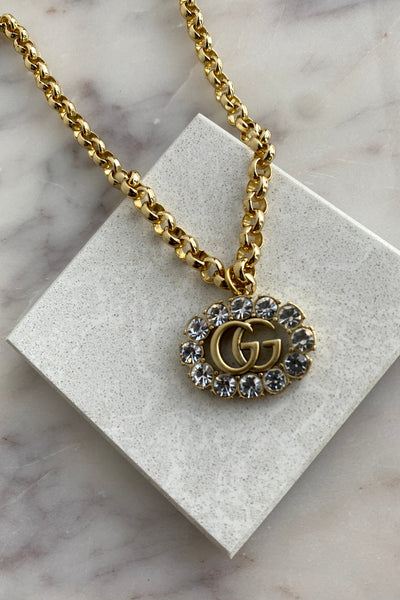 .Designer Large Rhinestone Charm Link Necklace - RUST & Co.