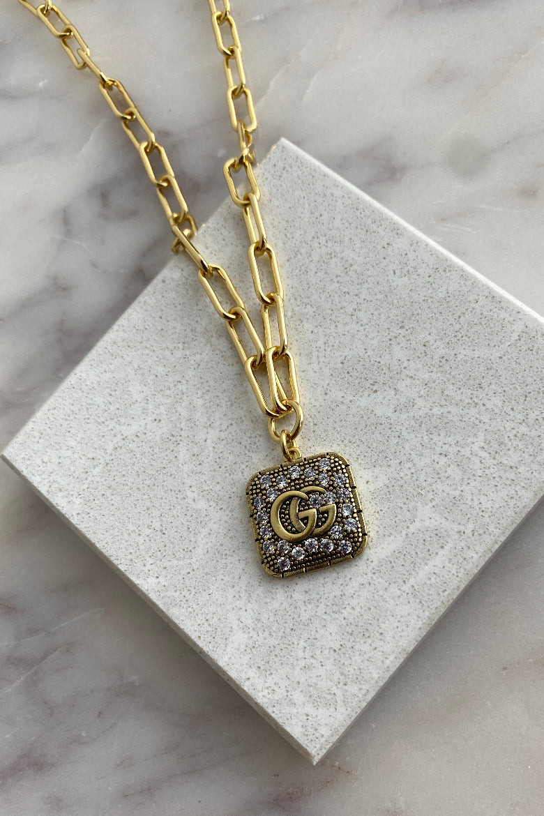 .Designer Pavé Rhinestone Charm Paperclip Chain Necklace - RUST & Co.