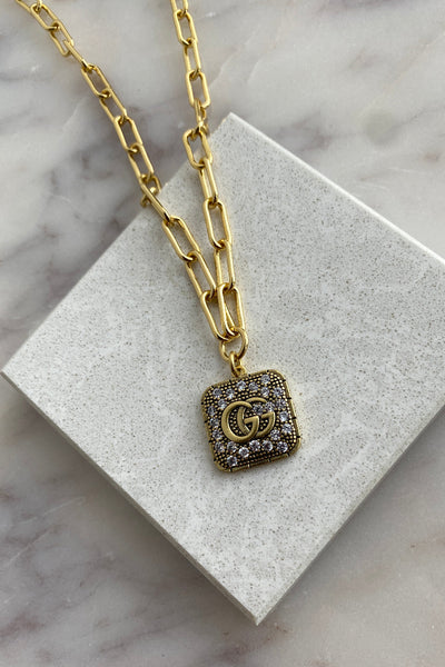 .Designer Pavé Rhinestone Charm Paperclip Chain Necklace - RUST & Co.