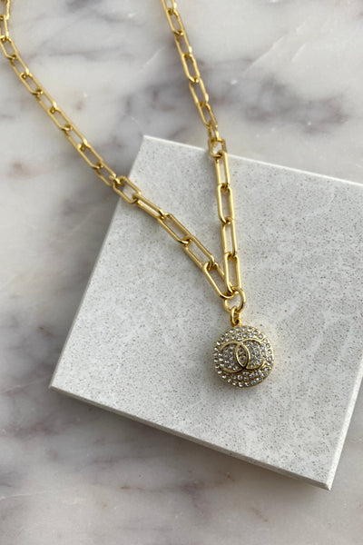 .Designer Pavé Crystal Charm Necklace On Paperclip Chain - RUST & Co.