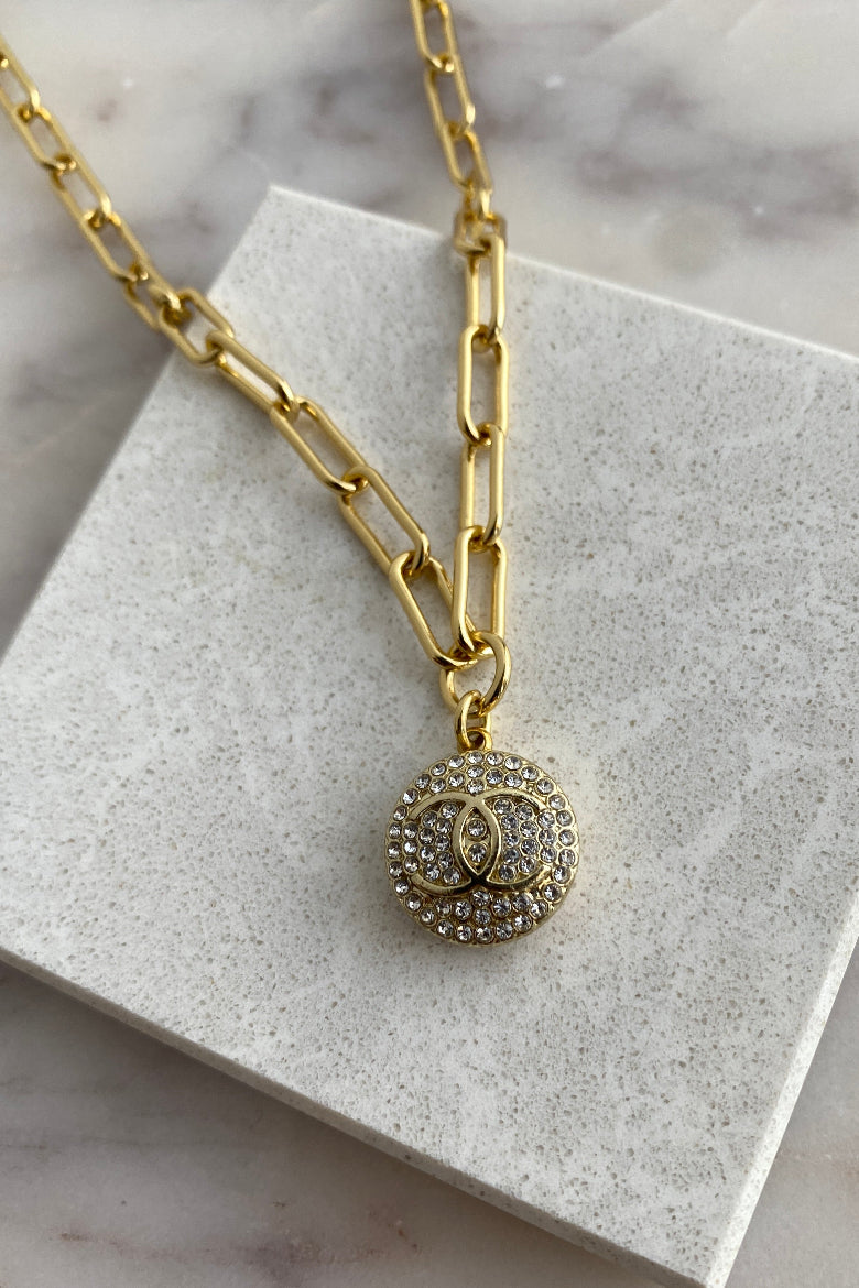 .Designer Pavé Crystal Charm Necklace On Paperclip Chain - RUST & Co.