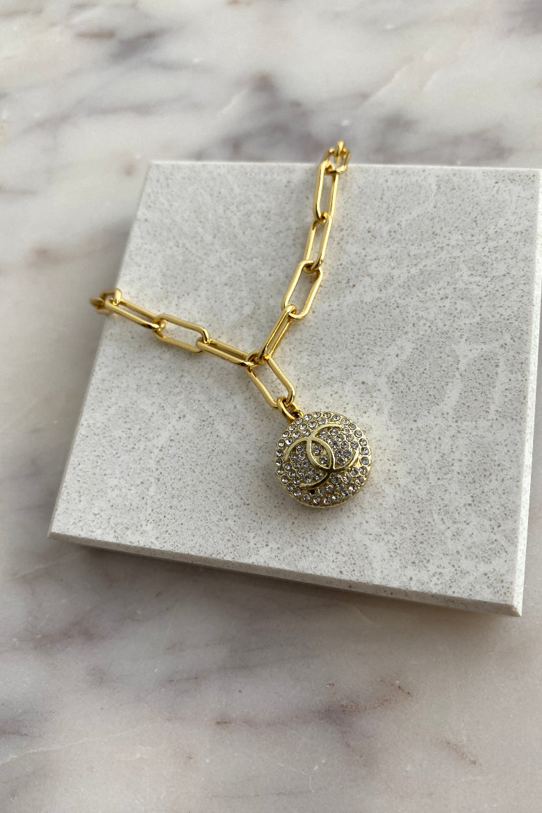 .Designer Pavé Crystal Charm Bracelet On Paperclip Chain - RUST & Co.