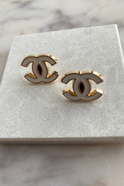 .Designer Charm Studs, White - RUST & Co.