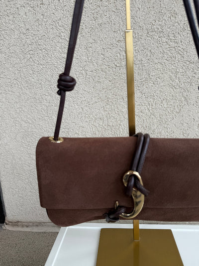 Alice Suede Handbag, Chocolate