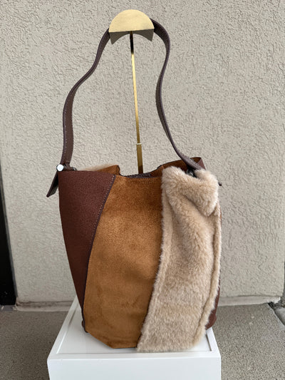 Thalia Faux Sherpa Suede Tote