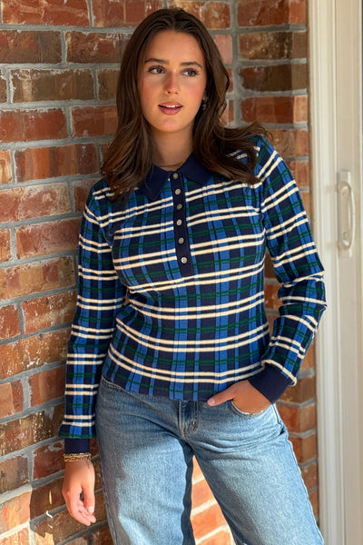Campbell Plaid Ribbed Polo Sweater