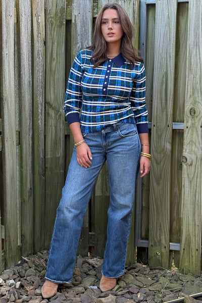 Campbell Plaid Ribbed Polo Sweater