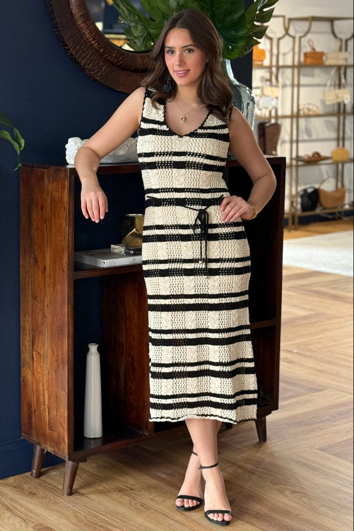 Collette Crochet Midi Dress Natural/Black / S Collette Crochet Midi Dress Natural/Black / S