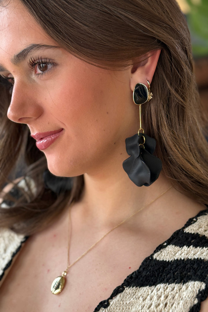.Petal Drop Earrings, Black