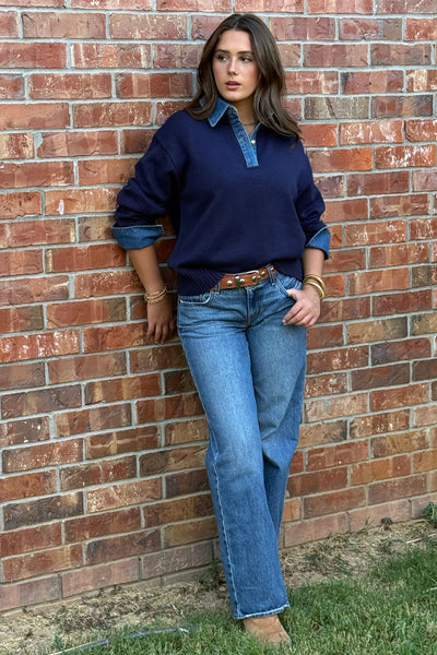 Blaire Sweater w/ Denim Trim