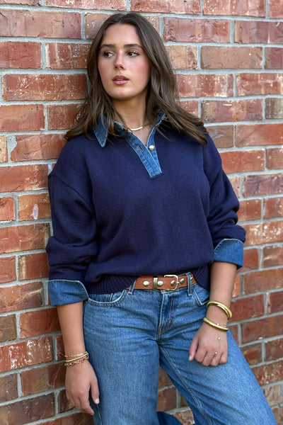 Blaire Sweater w/ Denim Trim