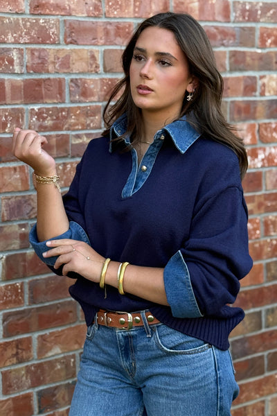 Blaire Sweater w/ Denim Trim