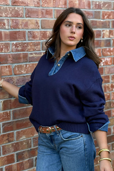 Blaire Sweater w/ Denim Trim