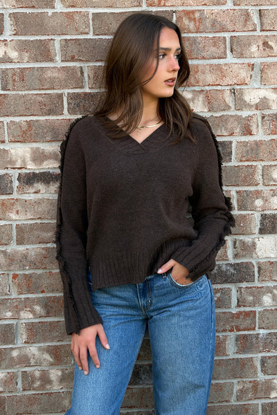 Mica V-neck Sweater With Fray Trim
