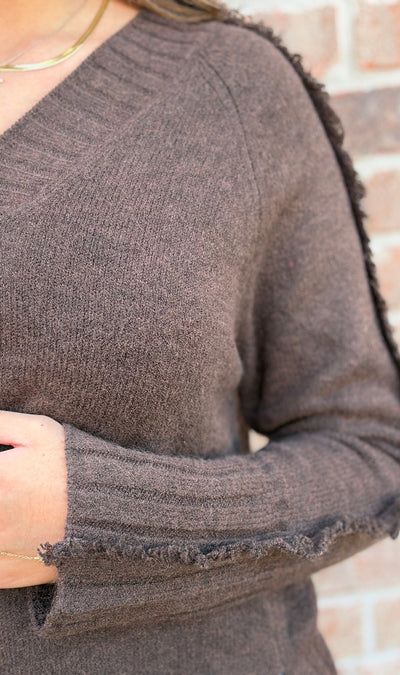 Mica V-neck Sweater With Fray Trim