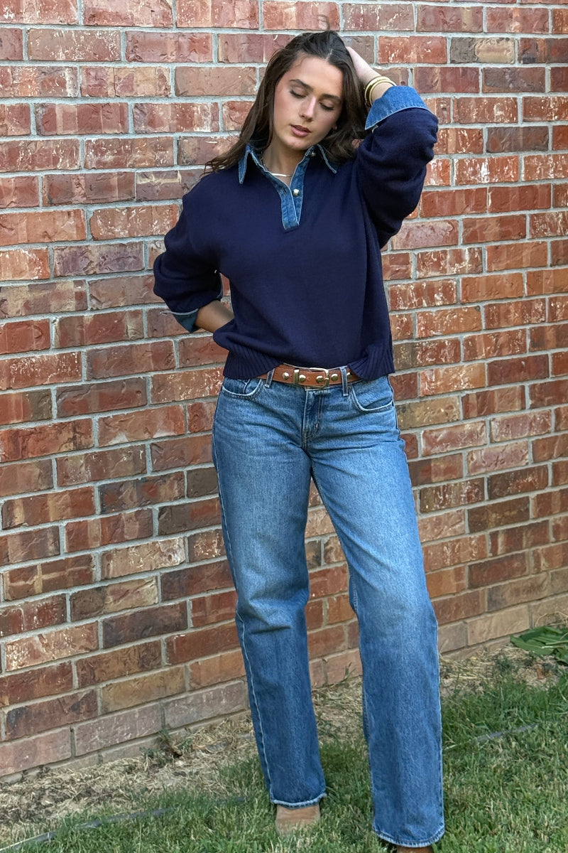 Blaire Sweater w/ Denim Trim