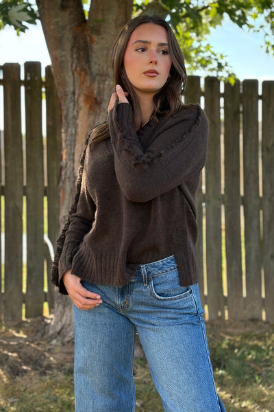 Mica V-neck Sweater With Fray Trim