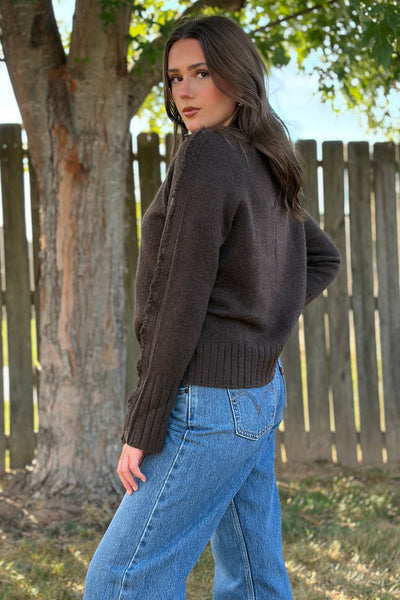 Mica V-neck Sweater With Fray Trim