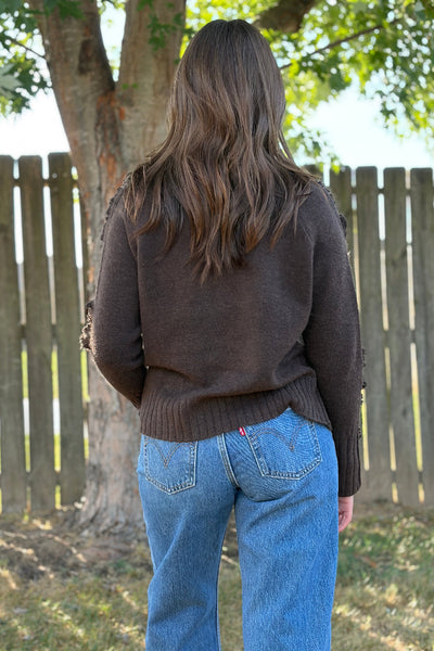 Mica V-neck Sweater With Fray Trim