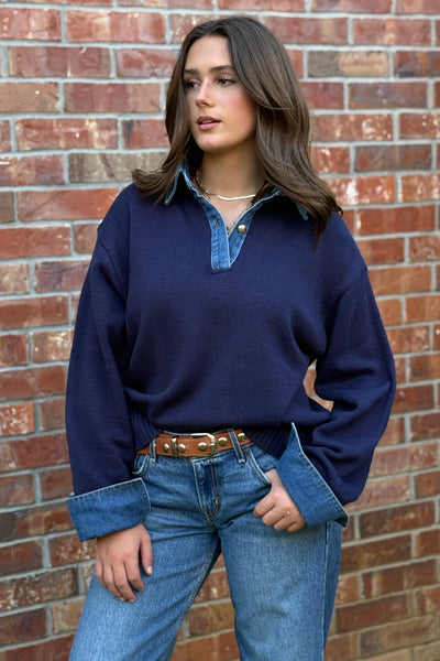 Blaire Sweater w/ Denim Trim