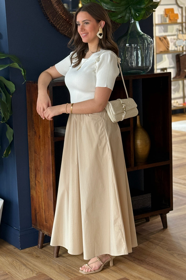 Megan Maxi Dress, Neutral Tan/White / M Megan Maxi Dress, Neutral Tan/White / M